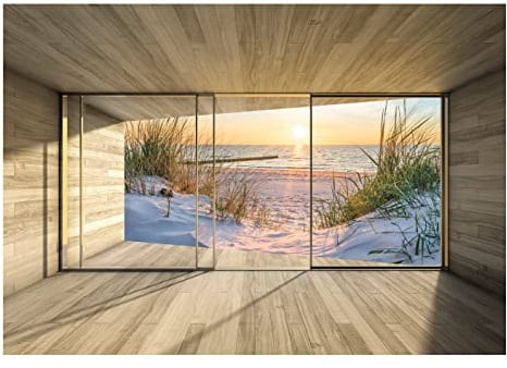 WallArena Vlies Fototapete, Fenster, 312x219cm | Fototapeten - Tapeten - für Wohnzimmer Schlafzimmer - Vliestapete Wandtapete Tapete 3D Effekt- inkl. Kleister