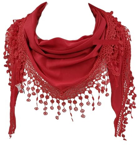 GFM® Dreieckstuch aus Jersey mit Spitze und Quasten (Tri-pln-scll-rot)
