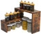 VEDECASA 2 Tier Stackable Expandable Corner Spice Rack for Kitchen Countertop Cabinet & Pantry Organizer Rustic Brown Wooden Corner Shelf Rack for Desktop Storage