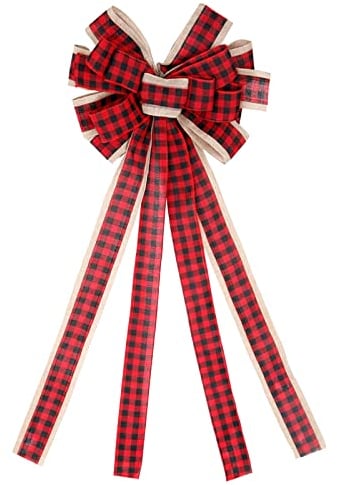 Weihnachtsbaumspitze Schleife Weihnachtsschmuck Handgemachte Weihnachtsdekoration Sackleinen Bögen für Weihnachtsbaum Rustikale Bauernhaus Seegras Korb Mit Deckel (Red, One Size)