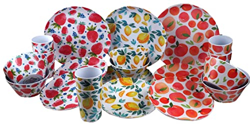 Melamine Plastic Dining Set - Plate Cups Bowl - Summer Fruit Design - 24 Piece