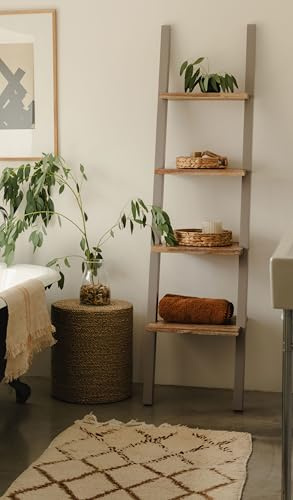 Statement Furniture Florence Lean-up Shelf in Dove Grey Colour, Wooden Shelving Unit, Solid Wood Shelves
