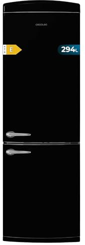 Cecotec Frigorífico Combi 2 Puertas Retro de 294L Bolero CoolMarket Combi Origin 294+ Black E. Altura 190cm y 60,5 cm de Ancho, Total No Frost, Multi Cooling, Fast Freezing, Acabado Vintage Negro