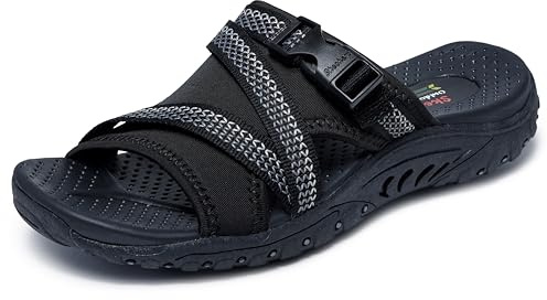 Skechers Women's REGGAE - SLIDE THRU sporty outdoor sandal, Black 9M