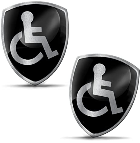 Biomar Labs 2 x Aufkleber 3D Gel Silikon Behindert Disabled Symbol Logo Rollstuhl Rollstuhlfahrer Schild Silber Sticker Autoaufkleber Auto Motorrad Fahrrad Fenster Tür KS 94