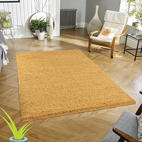 Wadan 160x230cm Gold Shaggy Rugs Living Room |5mm Thick Pile | Extra Large Small Medium | Rectangular Size | Soft Touch | Living Room Area Rugs | Non Shedding