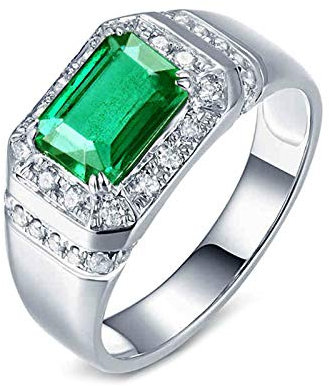 Lieson Herren Ring für Verlobung Platin, Ehering Herren 1.42ct Rechteckig Smaragd mit 0.35ct Diamant Hochzeit Ringe Weißgold Gr.62 (19.7)