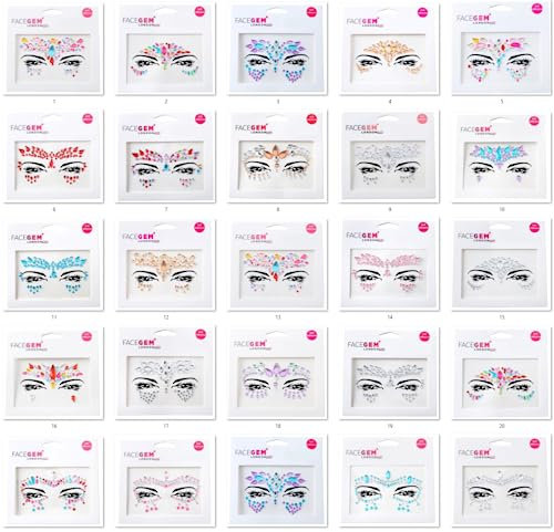21 PCS Face Gems Face Jewels Self- Adhesive Glitter Tattoo Sticker Festival Gems Rave Party Body Make Up B1ZAKMIX-A