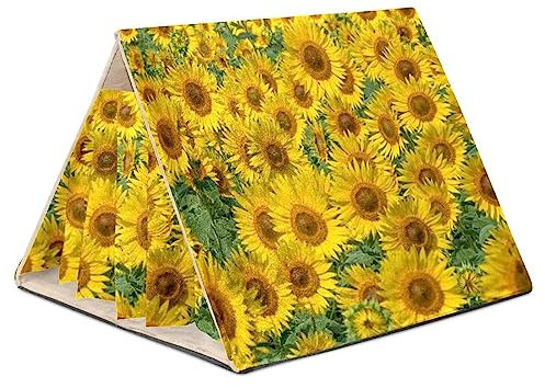 KQNZT Hamster Hideout, Hamster House, Guinea Pig Hideout, Ventilated Habitats Decor for Chinchilla Hamster Gerbils Mouse, Sunflower Flower Field the Scenery