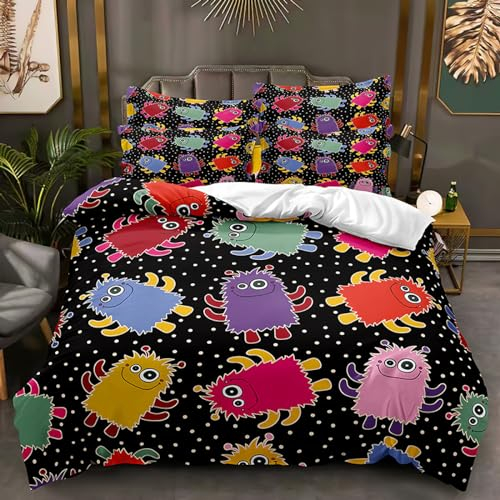 Bettwäsche Cartoon Smiley Face Bettwäsche Set Mikrofaser,1Bettbezug + 2 Kissenbezüge,3 Teilig Mit Reißverschluss Weich Und Bügelfrei 220X240Cm
