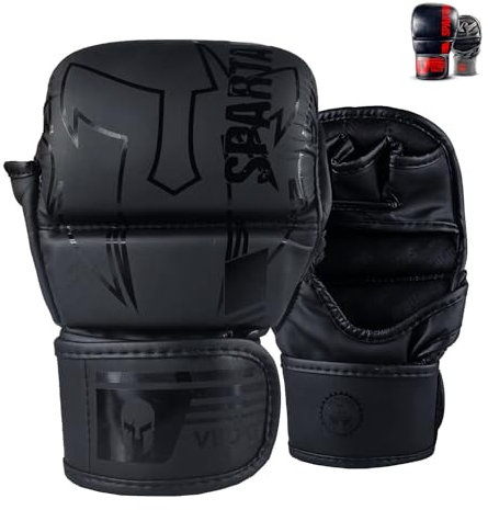 Victorbudo USA MMA Gloves, Hybrid Open Palm Heavy Bag Gloves Men Women, Maya Hide Leather Wrist Support, Cage Fighting Combat Sports Boxing Training, Punching Bag Gloves (Black, S/M)