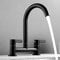 Kitchen Mixer Taps 2 Hole, 360° Swivel Spout Dual Lever Sink Tap Kitchen Faucet 1/4 Turn Deck Mounted Kitchen Taps Cold and Hot Mixer Tap with Hose UK Standard Fittings (Black)