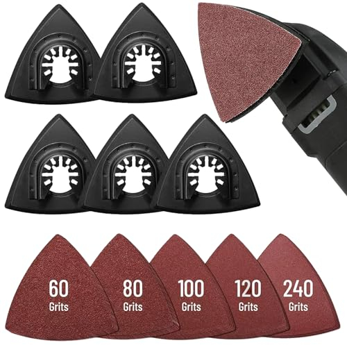 Piastra abrasiva multitool per levigatrice delta: TOATELU 125 pezzi carta vetrata triangolare + 5 supporti triangolari, set di carta abrasiva, 25 pezzi 60/80/100/120/240 per levigatrice delta
