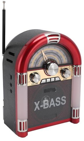 Jectse Radio Am FM SW Portátil con Altavoz Bluetooth, Altavoz Inalámbrico V5.0 de Estilo Retro, Reproducción de Tarjeta de Almacenamiento con Unidad USB Recargable de 1200 MAh (Rojo)