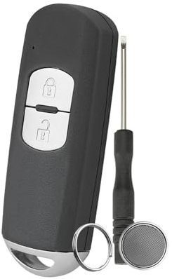 2-button car key shell replacement compatible with Mazda 2 3 6 CX3 CX5 CX6 CX-9 MX5 RX-8 with screwdriver and key ring and CR2032 batteries