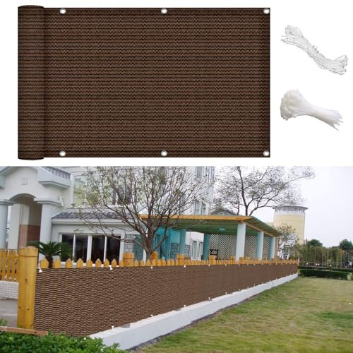 GAIFNAG Balkon Sichtschutz 100 x 500 cm Balkonsichtschutz mit Ösen, Balkonabdeckung Balkonverkleidung mit Ösen, Nylon Kabelbinder Und Kordel für Balkon Terrasse Garten, Braun