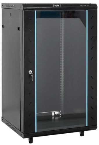 vidaXL 18U Netzwerkschrank, Serverschrank mit Rollen, Datenschrank Abschließbar, Server Schrank Freistehend Abnehmbare Seitenteile, 19 IP20