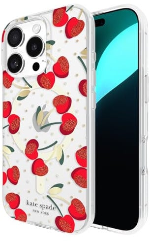 Kate Spade New York iPhone 16 Pro Case - Compatible with MagSafe - Designer Phone Case - Cherry Dot Gems
