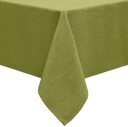 smiry Leinenoptik Tischdecke Eckig 130 x 160 cm Grün | Leinenoptik Textur, Lotuseffekt Wasserabweisend, Abwischbar & Waschbar, Knitterfrei, Für Küche Party Hochzeit