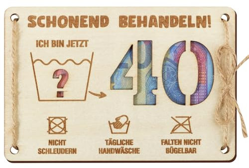 BOFUNX Geldgeschenk 40. Geburtstag - Schonend Behandeln 40 Geburtstag Holz Geldgeschenk Karte Lustige Geburtstagskarte mit Umschlag für Männer Frauen Familie und Freunden
