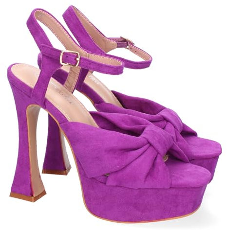 shoes&blues.es 88277 Sandalias con Tacon para Mujer, Comodos y Elegantes, Diseno Moderno con Lazo y Cierre de Hebilla, Ideales para Eventos. Lila Talla 38