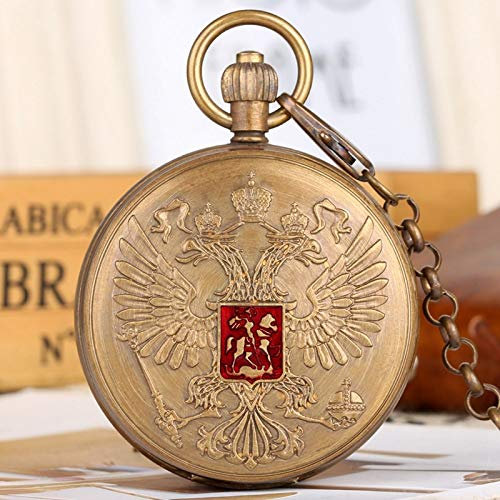 JFNHUTL Doppeladler-Wappen, Russisches Nationalwappen, Abzeichen, Tourbillon, mechanische Taschenuhr aus reinem Kupfer, Kunst-Sammlerstücke