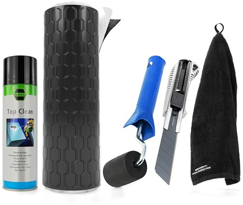 HASKYY 2 m² de natte d’isolation en aluminium butyle auto-adhésive 50x400 cm avec kit de nettoyage pour le support - nettoyant au citron, serviette 50x30 cm, cutter et rouleau à pression
