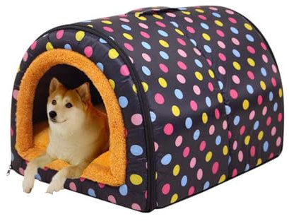 Monbaer 2-in-1 faltbares Hundebett, Haus mit abnehmbarem Kissen, warmes Katzenzelt, tragbar, zur Angstlinderung, Haustierhöhle, Bett für Katzen, Welpen, mittelgroße Hunde (S für Haustiere unter 2,5