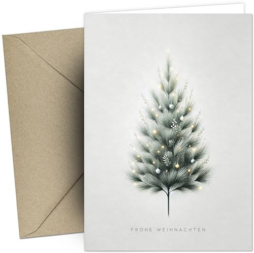 Weihnachtskarten mit Umschlägen (Kraftpapier) - 10 Stück | Tannenzauber | Weihnachtskarten-Set schlicht & edel | A6 exklusiv Klappkarten mit Umschlag Set geschäftlich Team Firma Tannenbaum