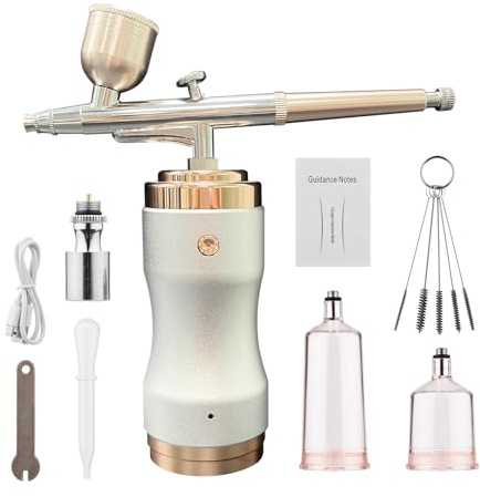 Portable Airbrush Kit, Handheld Cordless Air Brush Pen with Compressor, Dual-Action 3-Level Adjustable Pressure, for Painting Model Coloring Nail Art Makeup Cake Decorating