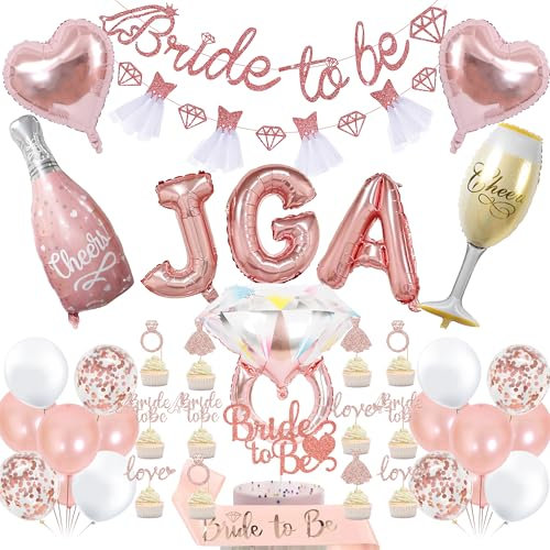 Bride to Be Deko JGA Luftballons - 39 Stück Rosegold Bride to Be Banner Sekt Diamantring Herzform Folienballons Schulterriemen Tortendeko Für Bridal Shower Heiratsantrag Verlobung Bachelorette Party