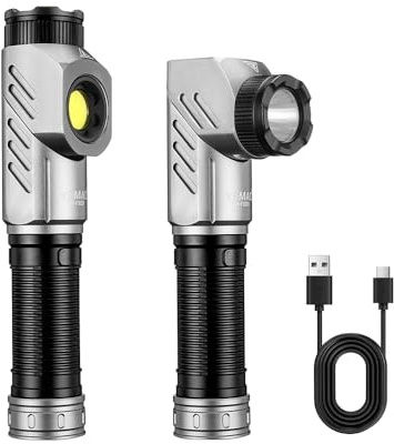 Yemao Rechargeable Magnetic Work Light with Rotating Head | 1600-lumen right angle torch with dual light sources, magnetic base and hands-free lighting for garage repairs and DIY tasks