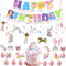 Xietaea Einhorn Deko Kindergeburtstag Mädchen - Happy Birthday Girlande Einhörner Tortendeko und Hängende Wirbel, Unicorn Spiralen Cupcake Topper für Geburtstag Dekoration