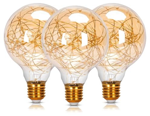 Aigostar - LED-Lampe E27 G95 Vintage 1.2W， Warmweißes Licht 2500K， 50 Lumen， Dekorative Glühfaden-Globuslampe aus Kupferdraht im Vintage-Edison-Stil， Retro-Vintage-LED-Lampe， Nicht dimmbar， 3er-Pack