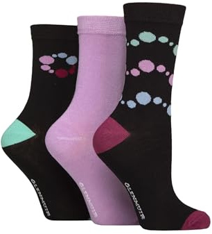 Glenmuir Women's Patterned Bamboo Socks - Stripes, Diamonds, Bubbles, Soft, Breathable & Cooling Material with Gift Tag Multipack of 3 Pairs Size 4-8