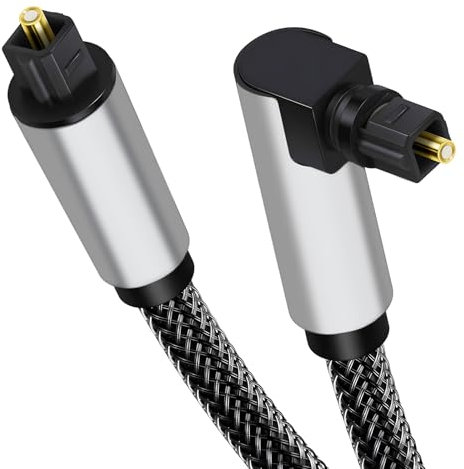 Qaum Optical Cable 90° Right Angled Digital Opticals Audios Cables 360° Rotate Adjustable Toslink Fiber Optic Cord Lead Gold-Plated for Soundbar to TV Home Cinema S/PDIF PS4 Xbox Stereo System, 1m