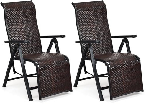 LIFEZEAL Rattan Liegestuhl, Klappbare Sonnenliege mit Verstellbarer Rückenlehne, Gartenliege mit Armlehne, Gartenstuhl mit Liegefunktion, Korbsessel für Garten, Terrasse, Balkon (2)