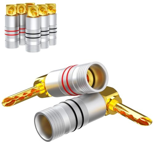 Monosaudio HiFi Lautsprecher Bananenstecker 8 Stück Doppelschraube Verriegelung Rechter Winkel 4mm BFA Vergoldet Lautsprecherkabel Stecker (BA1428)