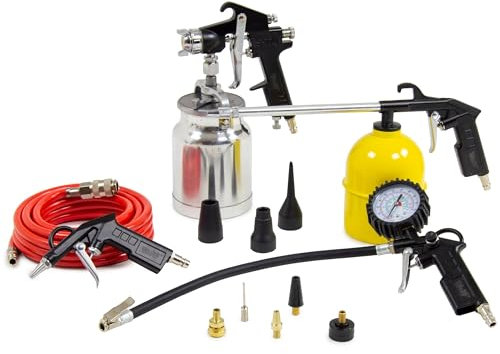 Wolf 13 Piece Professional Air Tool Kit - Spray Gun, Tyre Inflator, Long Nozzle Sprayer, Blow Gun, 8 Piece Inflator Set & 5m Air Hose