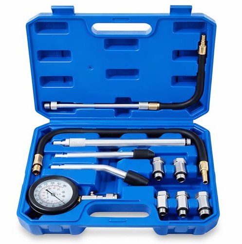 11 Stück Auto Kompressionstester-Satz für Benzinmotor 0-300 PSI / 0-20 Bar Kompressionsmessgerät, KFZ Benzin Motor Kompressionsprüfer, Zylinderdruck Kompressionsmesser für Benzinmotoren