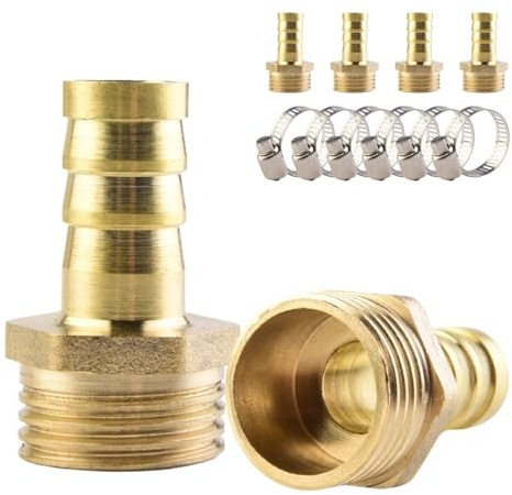 ANGEEK Messing-Schlauchanschluss, 6 Stück 12 mm Steckanschlüsse × 1/2 Zoll Außengewinde Rohranschluss, mit 6 Schlauchschellen, Geeignet für den Anschluss von Luft, Wasser, Kraftstoff und Erdgas