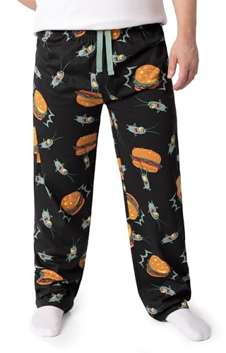 SPONGEBOB SQUAREPANTS Plankton Mens Black Lounge Pants | Drawstring Comfort | Cartoon Loungewear for Home Relaxation | Ideal for Chilling & Leisure Activities | SpongeBob Merch
