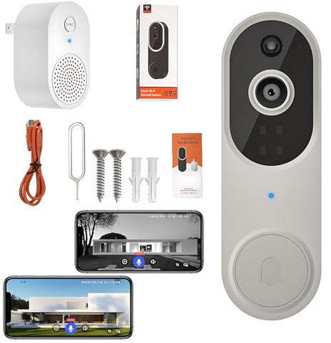 Safe Doorbell Camera Wireless, Best Doorbell Camera with Motion Detection and Night Vision & Two-way Audio, 1080P Wireless Doorbells for Home, Cloud Storage, Only Supports 2.4G Wi-fi(Gray)