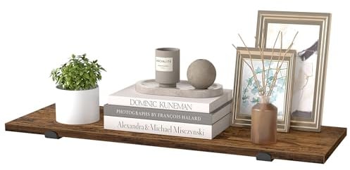 SONGMICS Wandregal, Schweberegal, dekorativ, moderner Stil | Bis zu 10 kg belastbar, 20 x 60 x 7 cm, Rustikales Braun-Mattschwarz, COLEX Kollektion LWS004KD01