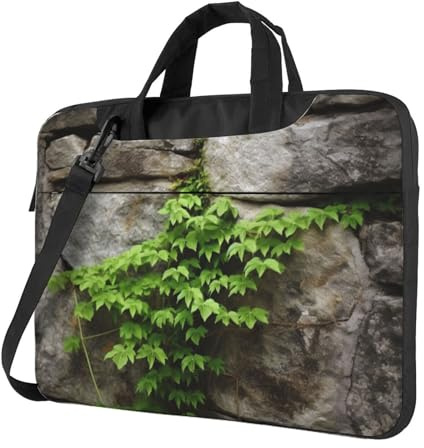 BYPPJGH Plant On Stone Wall Laptop-Umhängetasche für Herren und Damen, Aktentasche, Kuriertasche, mit Tragegriff, wasserdichte Laptop-Hülle, Schwarz , 15.6 inch