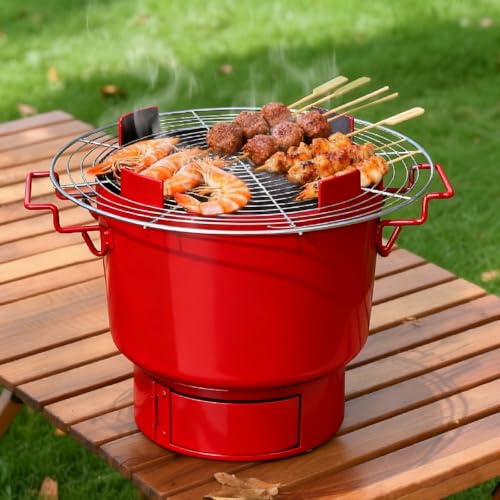 Tragbare Mini Holzofen, Multifunktionales Design, Stahl-Feuerstelle mit Komponenten für Einfache Reinigung Feuerschale Klein zum Grillen, Heizen und Wärmen(Red)