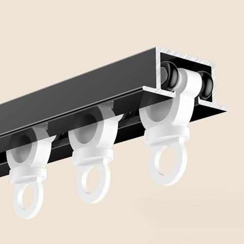 Verstecken Deckenschiene, Ultradünne Eingelassene Aluminium-Gardinenschiene, Metallschienensystem Für Schlafzimmer/Sichtschutz/Ankleidezimmer/Raumteiler(Schwarz,180cm/5.9ft(2 * 90cm))