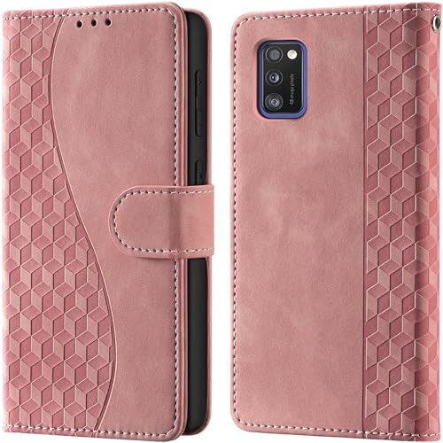 Handyhülle für Samsung Galaxy A41 Klapphülle Leder Wallet Rosa | RFID-Blockierung, 3 Kartenfächer & 1 Geldfach, Magnetverschluss, Standfunktion, robuste PU leder klapphülle für Samsung A41