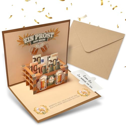 Joytsvme Geldgeschenke Geburtstag Mann Pop Up Karte Bierkiste, Original 3D Geldgeschenk Geburtstag Verpackung für Geldgeschenke, Lustige Geburtstagskarte für Männer