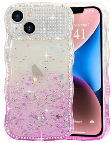 LCHULLE for iPhone 14/13 Case, Cute Glitter Sparkle Wavy TPU, Purple | Bling Girly Phone Cover for Women Girls,Sparkly Heart Pattern Design,Wave Bumper,Camera Protection,Soft Silicone Shockproof